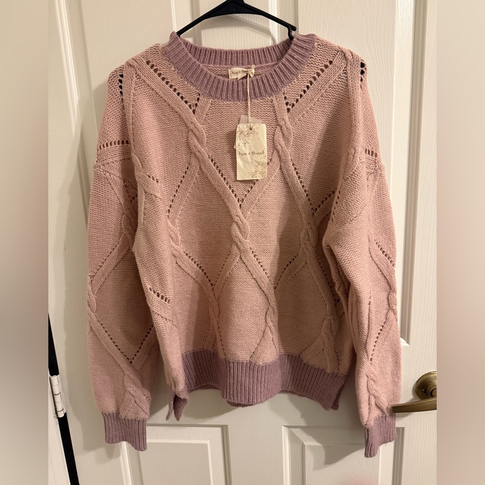 Hem & Thread Blush Cable Knit Sweater